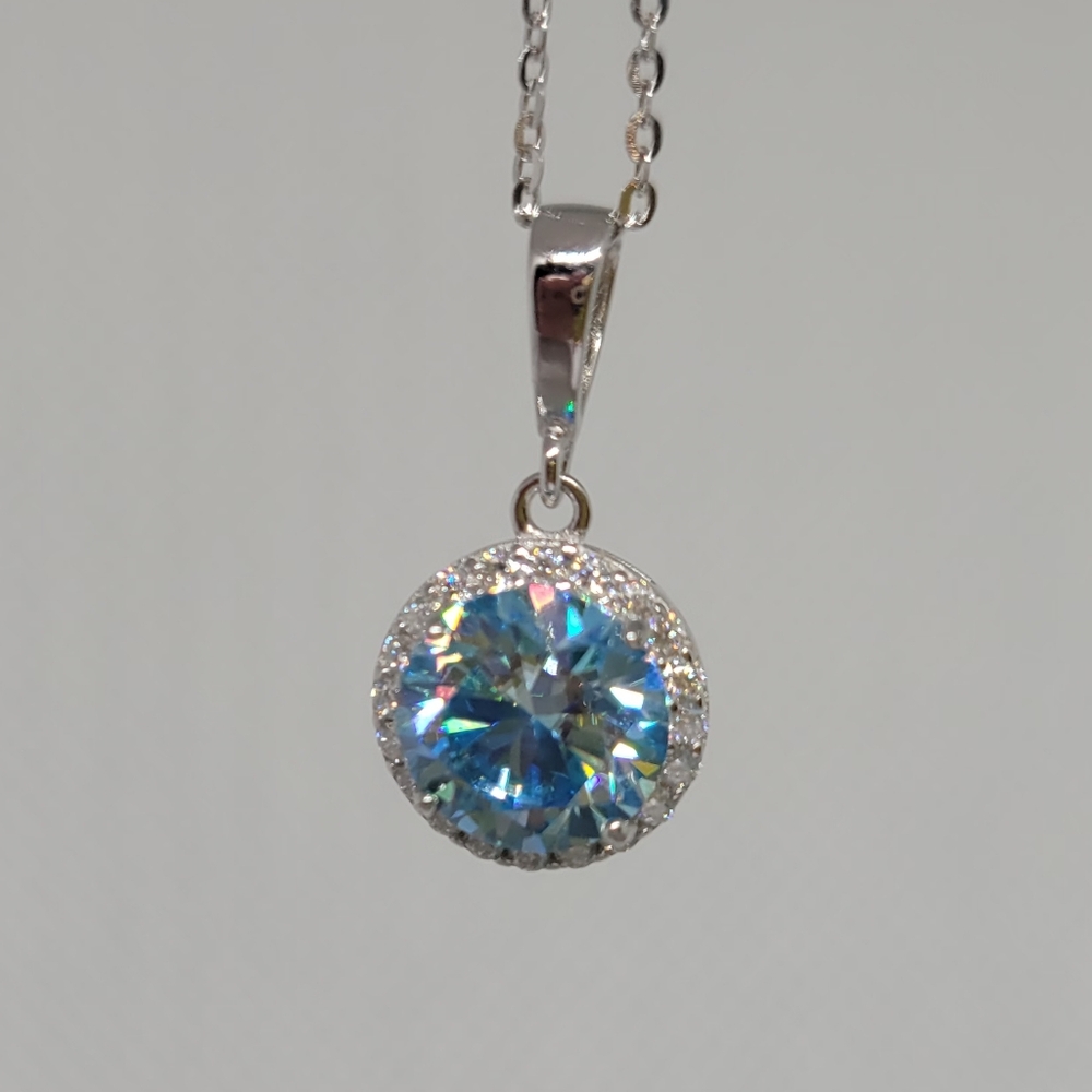 Stunning Sterling Silver Blue & White Moissanite Necklace